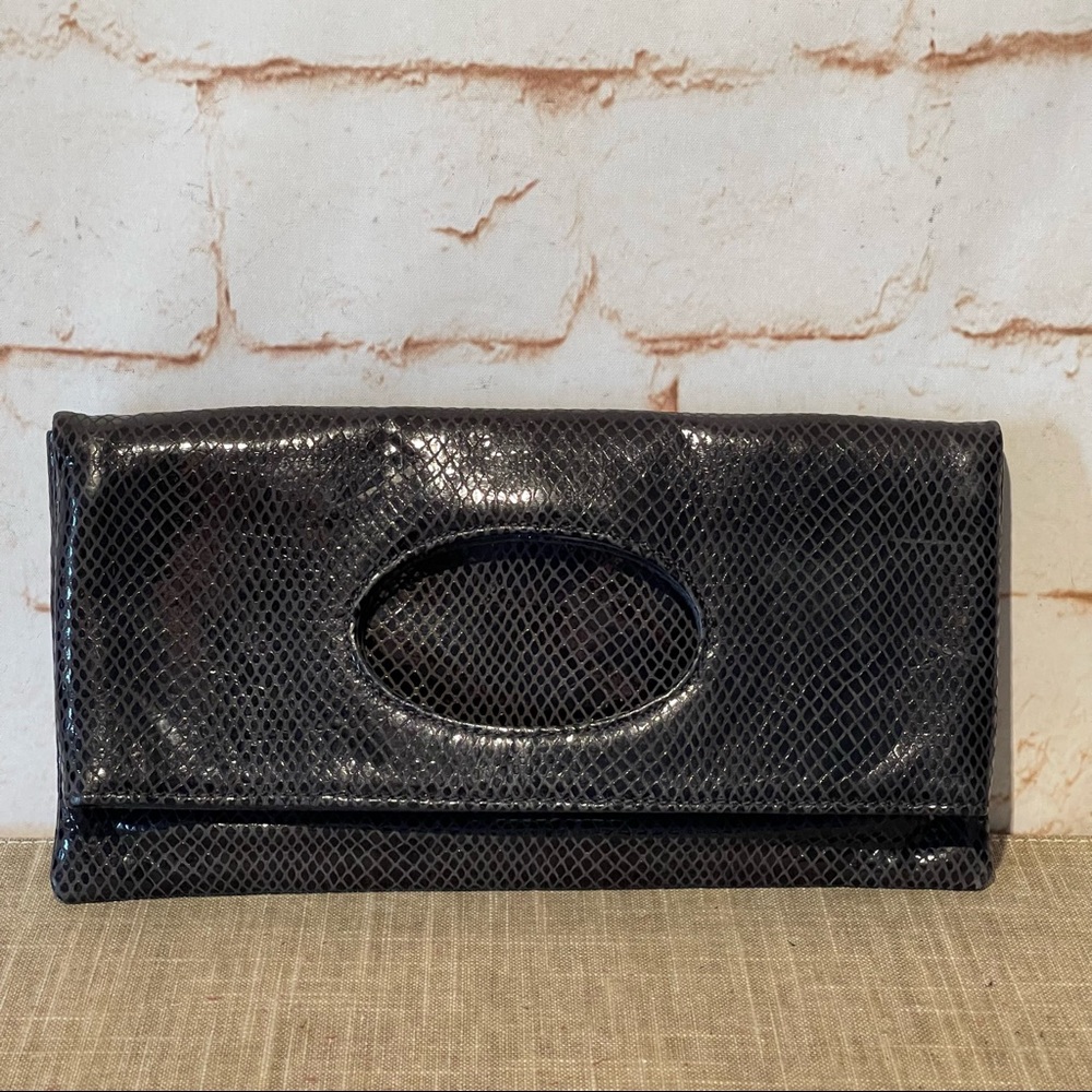 Henri Bendel Black Python Textured Leather Conver… - image 2